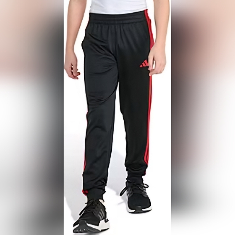 Adidas Black Jogger Style Track Pants with 3 Red Stripes Boys Size L